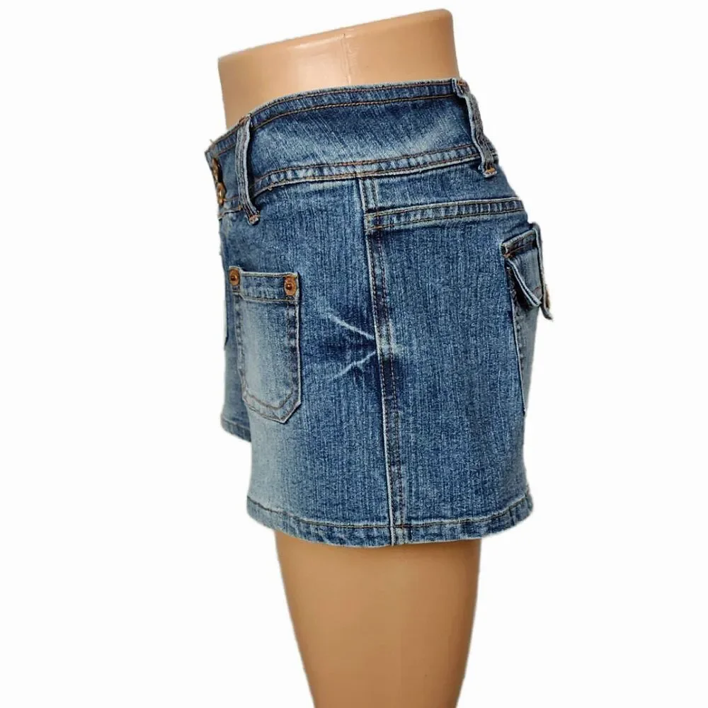 Bongo Vintage 2000s Low Rise Cargo Flap Pocket Denim Shorts Size 9 (8